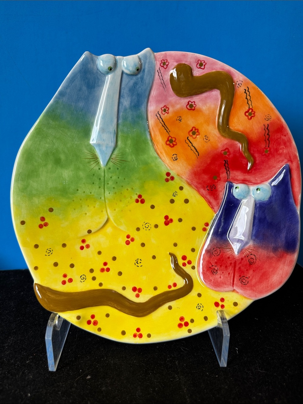Studio Designworks "Joy Cats" hand-painted ceramic plate